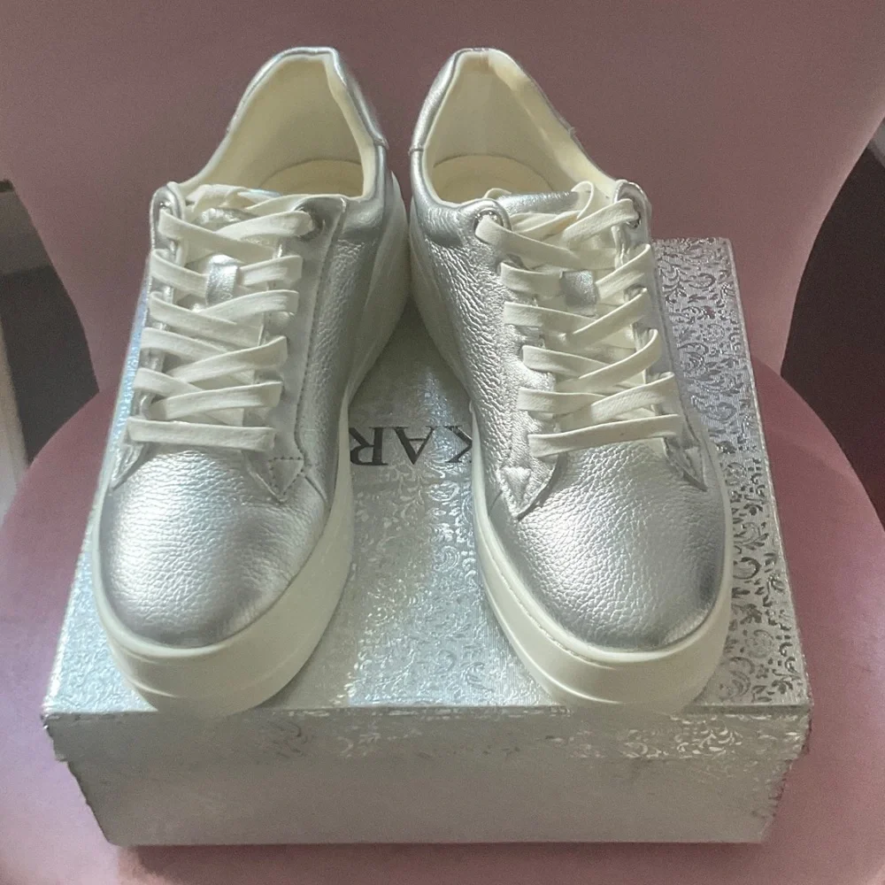 Dune London Metallic Silver Women's Sneakers - Picture 1 of 5